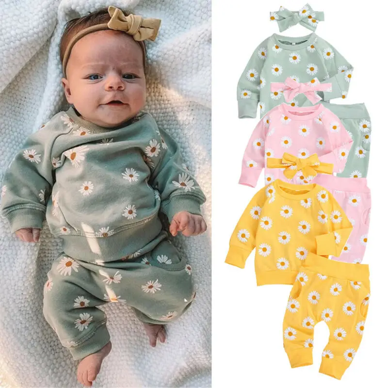 

Infant Baby Girl Spring Fall Outfits Daisy Print Pullover Sweatshirt Tops Shirt Pocket Pants Set Sweety Baby's Sets