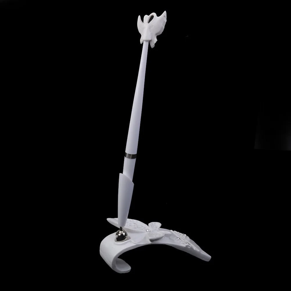 1pcs Wedding Signing White 16Cm Rhinestone Resin Bridal Guest Book Pen 360 Rotate Stand For Engagement Party Signing Pen