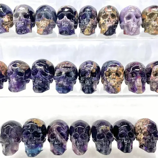 Natural Dream Amethyst Skull Crystal Carved Healing Energy Stone Crafts For Halloween Gift Or Home Decoration 1PCS 2 Natural Dream Amethyst Skull Crystal Carved Healing Energy Stone Crafts For Halloween Gift Or Home Decoration 1PCS 2