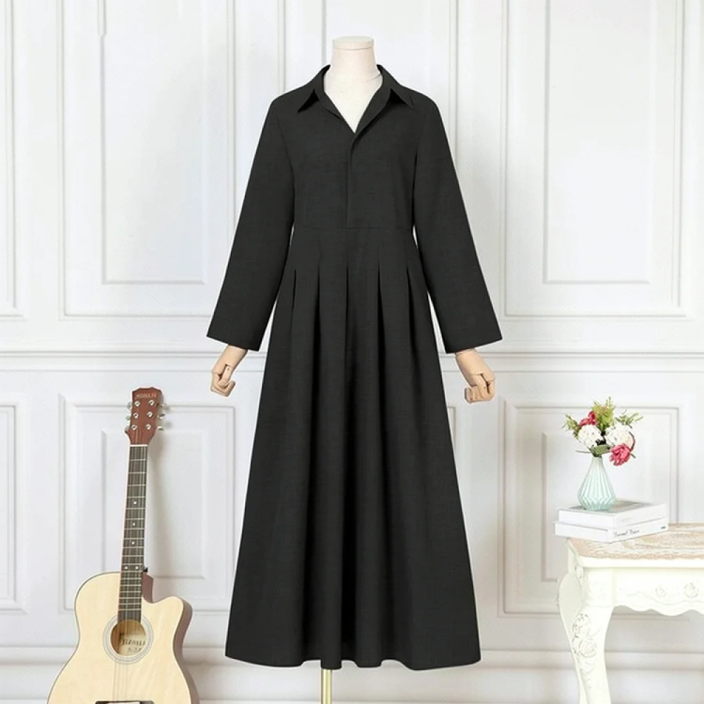 Women Fashion Dress Long Sleeve Polo Collar Loose Fit Solid Color Comfortable Breathable Casual Spring Summer Daily Apparel