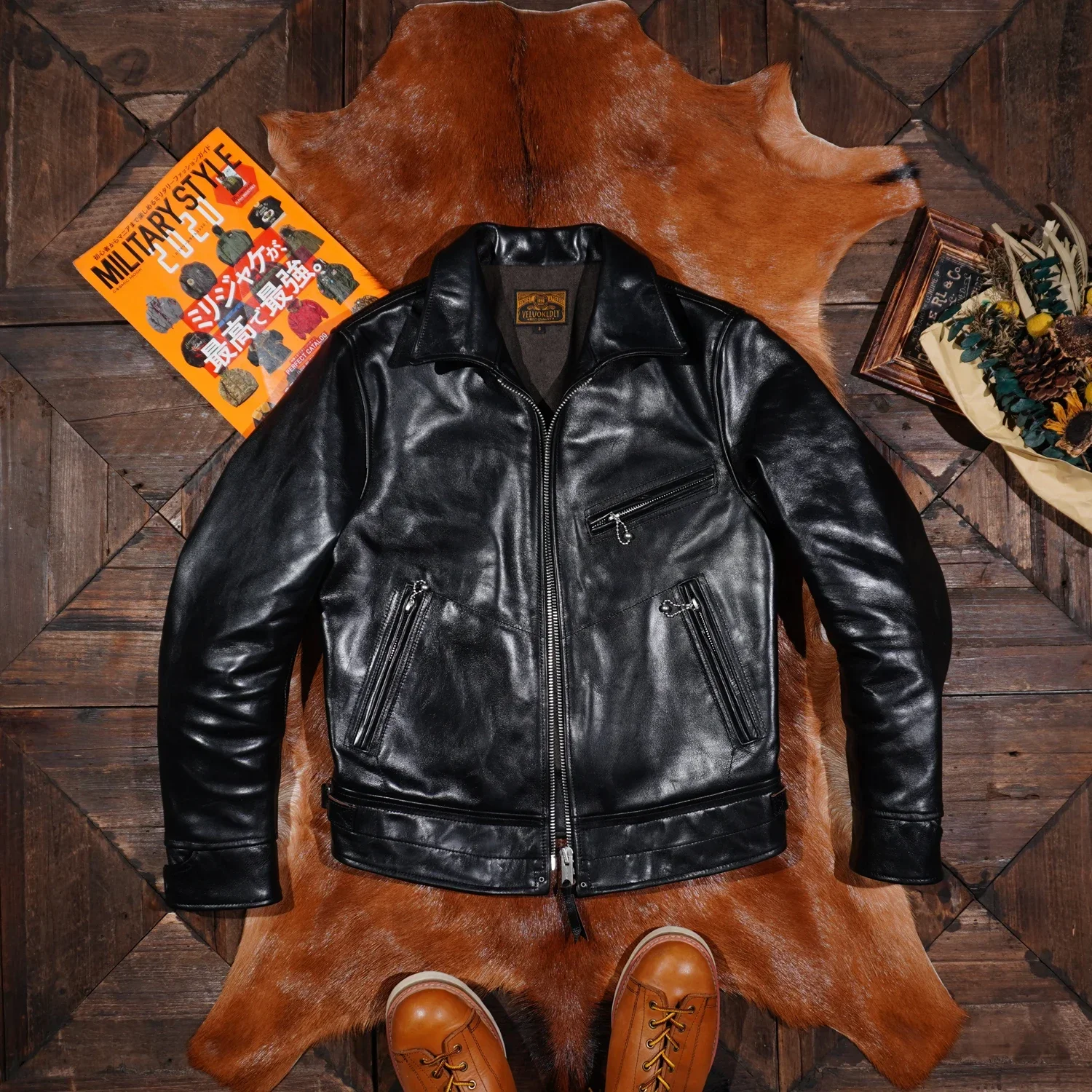 سترة جلدية خشبية من Tailor Brando Replica Mulholland Americana Tea Core Horsehide Vintage Biker Freewheelers