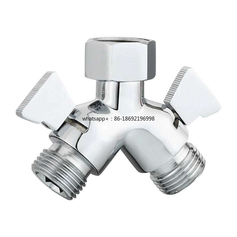 Brass Shower Water Separator, Bathroom One in Two Out Three-way Angle Valve with Switch Diverter