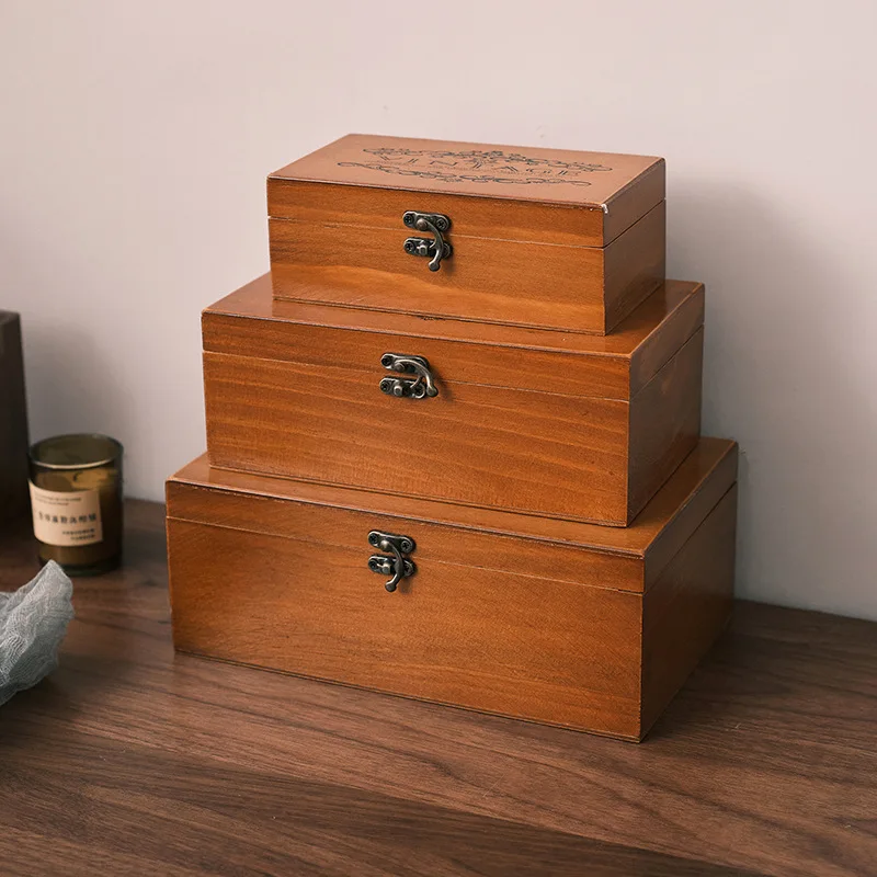 Nordic Storage Box Vintage Solid Wood Storage Cabinet Desktop Sorting Flipping Wooden BOX Makeup Table Decoration