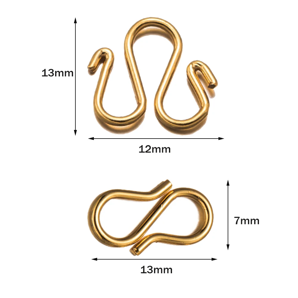 20pcs Gold Stainless Steel Hook Clasps Metal S W Connectors for DIY Bracelet Necklace Jewelry Making Supplies No Fade