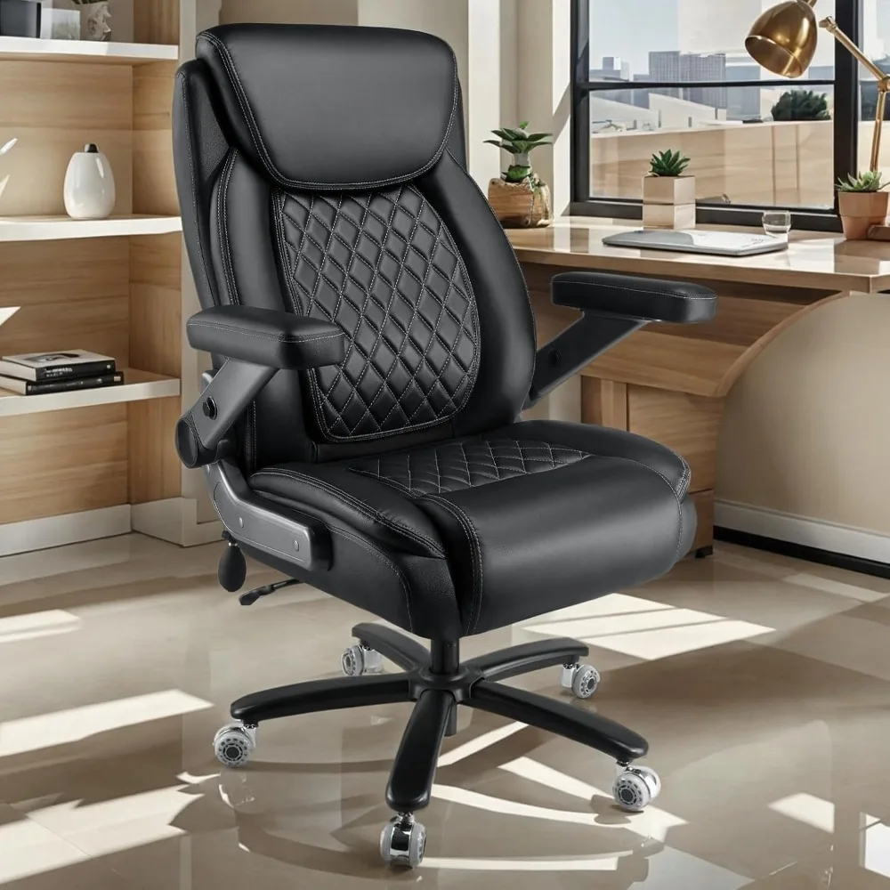 Large Heavy Duty Office Chair with 5D Flip Arms, Big and Tall Office Chair with Pocket Spring Cushion, Extra Wide Desk