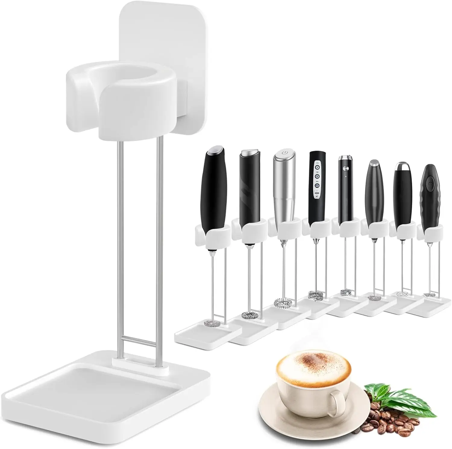 

Milk Frother Stand, Handheld Whisk Holder for Counter or Wall, Durable 304 Stainless Steel, Space-Saving Design