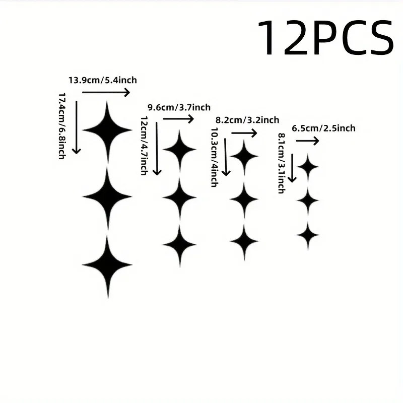 12pcs Continuous Four Corner Star Quadrilateral Stars Car Stickers for DIY Auto Whole Body Creative Motorcycle Vinyl Decals