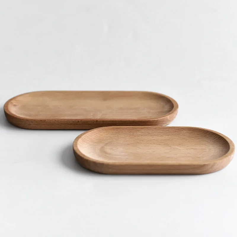 Solid Wooden Oval Tray Serving Dessert Cup Mat Cheese Cake Plate Jewellery Key Coin Coaster Flower Plant Tableware Decorative