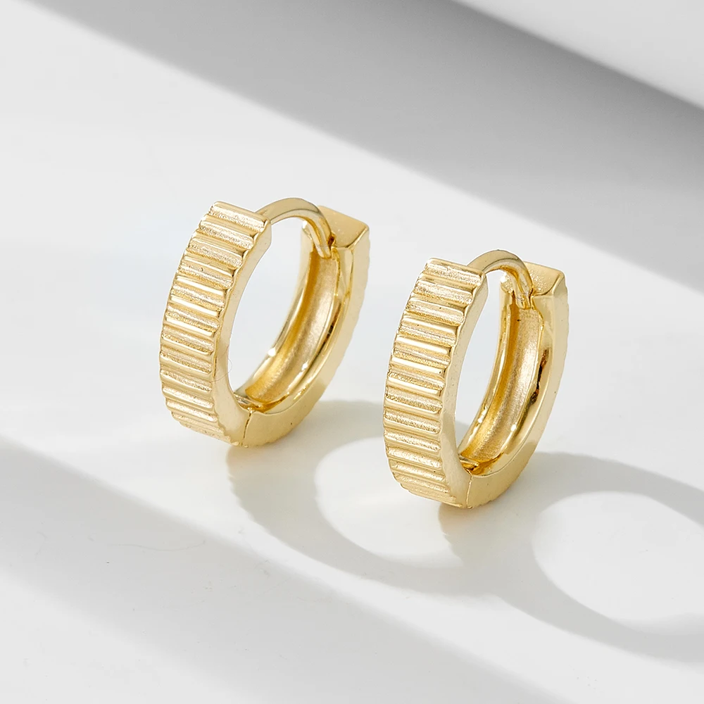 S925 Wheel Stripe Huggies Hoop Earrings INS Dainty Gold plated S925 Sterling Silver Minimalist Small Fine Jewelry For women Gift