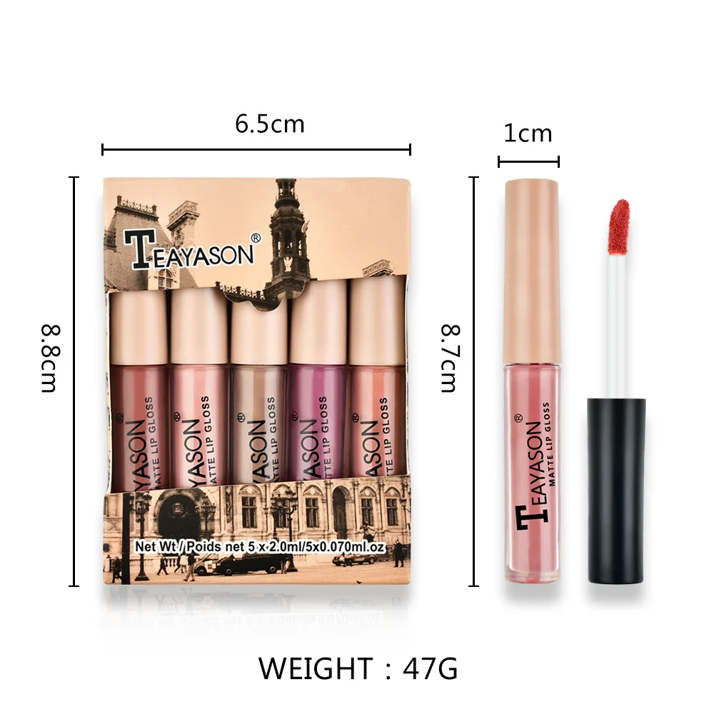 5Pcs/Set Lipstick Sexy Vampire LipStick Matte Velvet Lipsticks Lip Makeup Cosmetics Labiales Matte Waterproof Sexy Red Nude Pink
