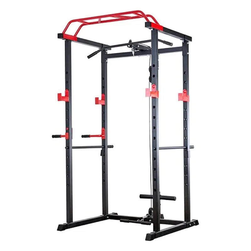 

Squat Rack Power Cage Multi-Functional Power Rack with J-Hooks, Dip Handles, Landmine Attachment and Cable Pulley System 1