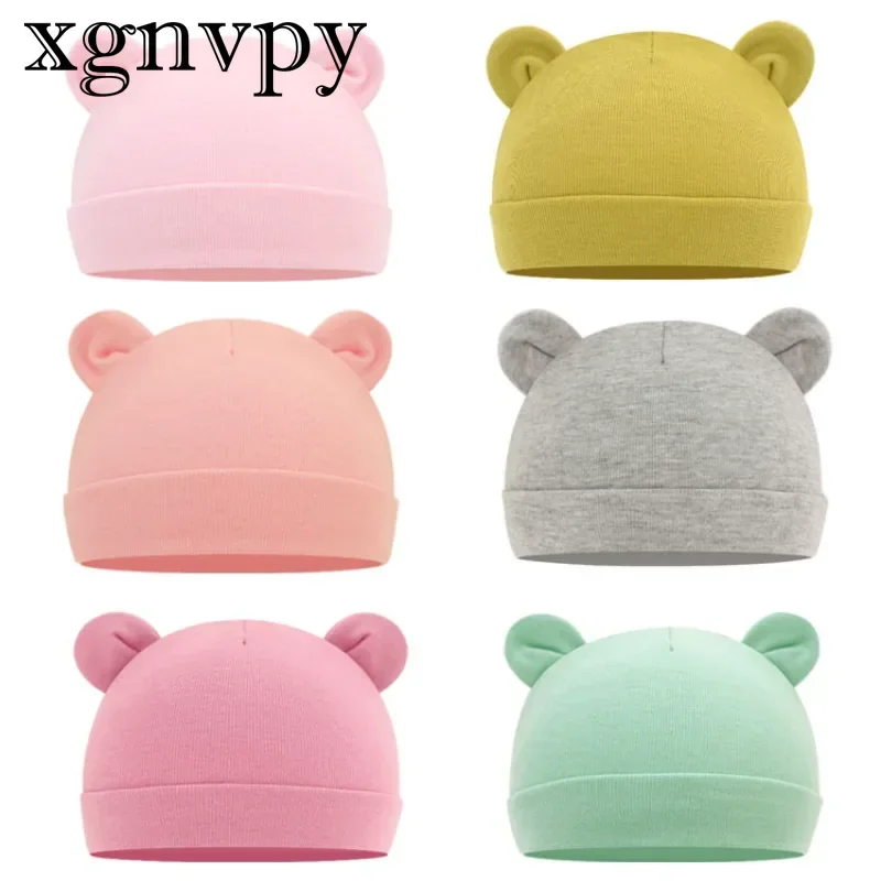 Xgnvpy Gorro de invierno para bebé, gorros cómodos de Color sólido, gorro de algodón con forma de oreja, accesorios de fotografía recién nacido,