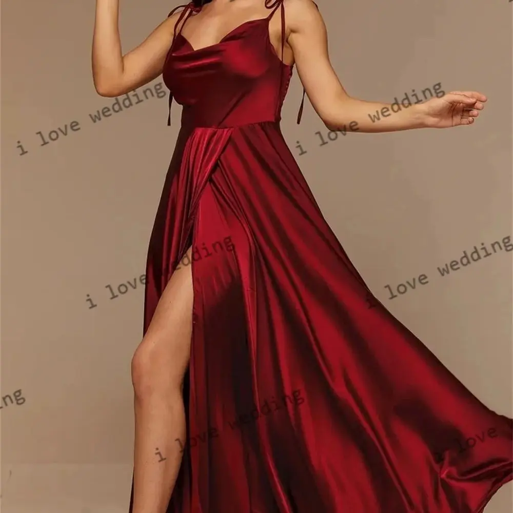 Women's Elegant Bridesmaid Dress Satin Mermaid Evening Dress 2025 Spaghetti Strap Open Back Long Dress Side Split Customized