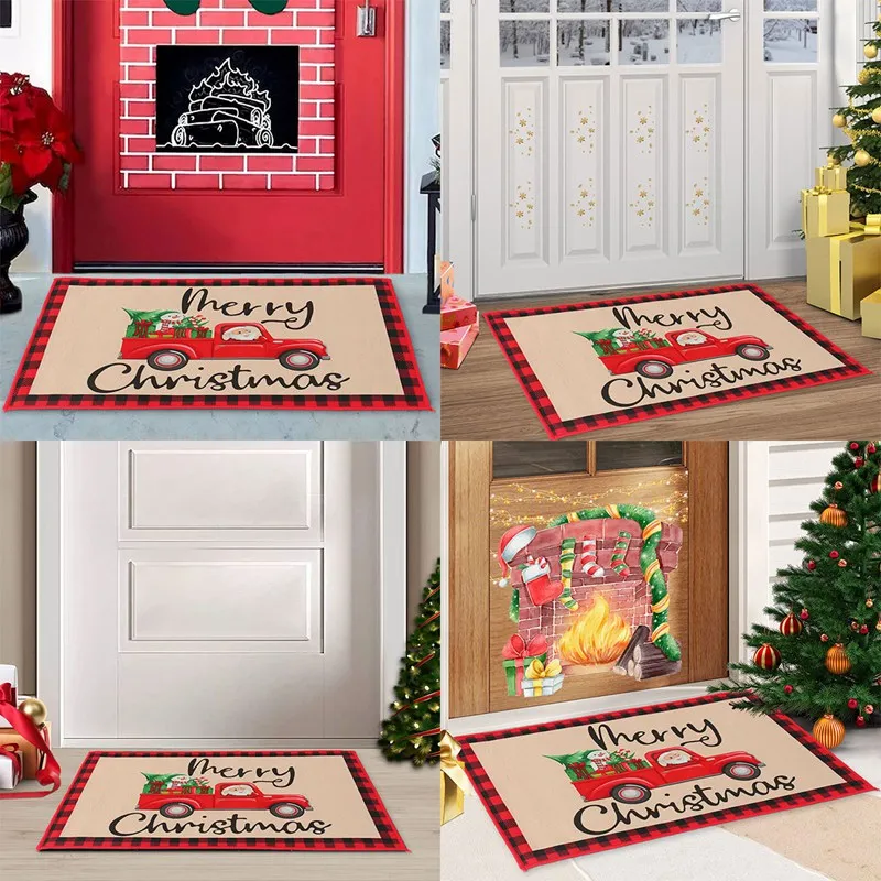 Świąteczna wycieraczka dekoracyjna Xmas Holiday Front Door Mat Cartoon Character Felt Door Rugs for Indoor Outdoor Xmas New Year Decor