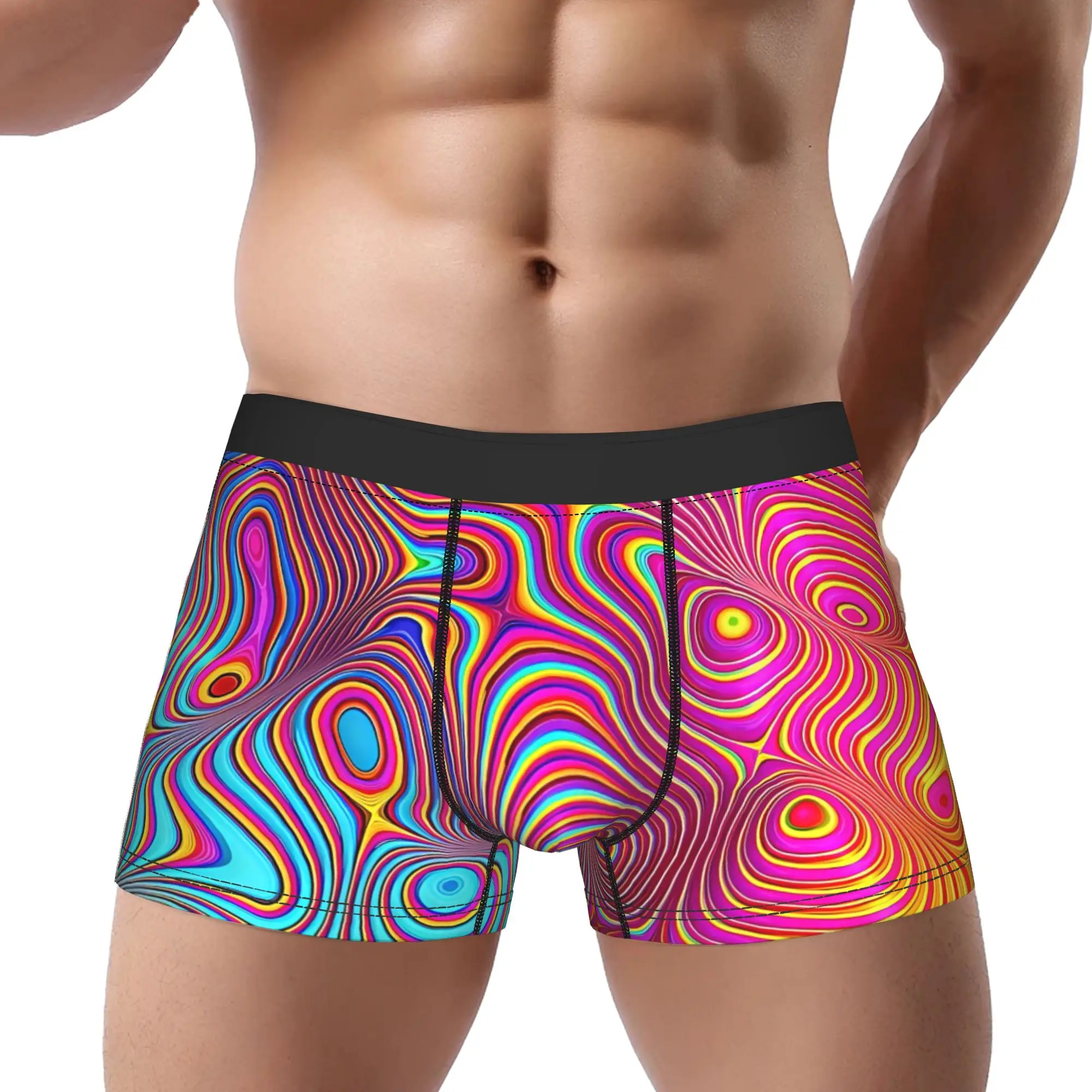 

Swirl stripe color block print16 Underpants Homme Panties Men's Underwear Print Shorts Boxer Briefs