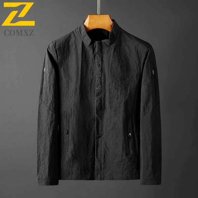 

COMXZ Мужская куртка, повседневная куртка с воротником-стойкой, уличное велосипедное ветрозащитное мотоциклетное пальто, удобное легкое осеннее пальто в американском стиле