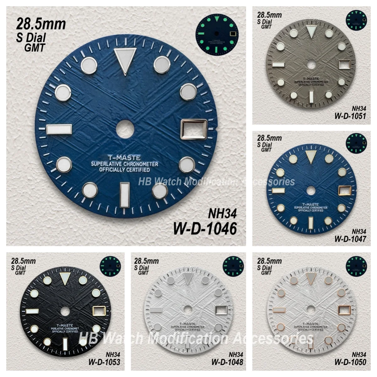 

28.5mm S Logo GMT Meteorite Dial Fit Japanese NH34 Movement Green Luminous Watch Modification Accessories