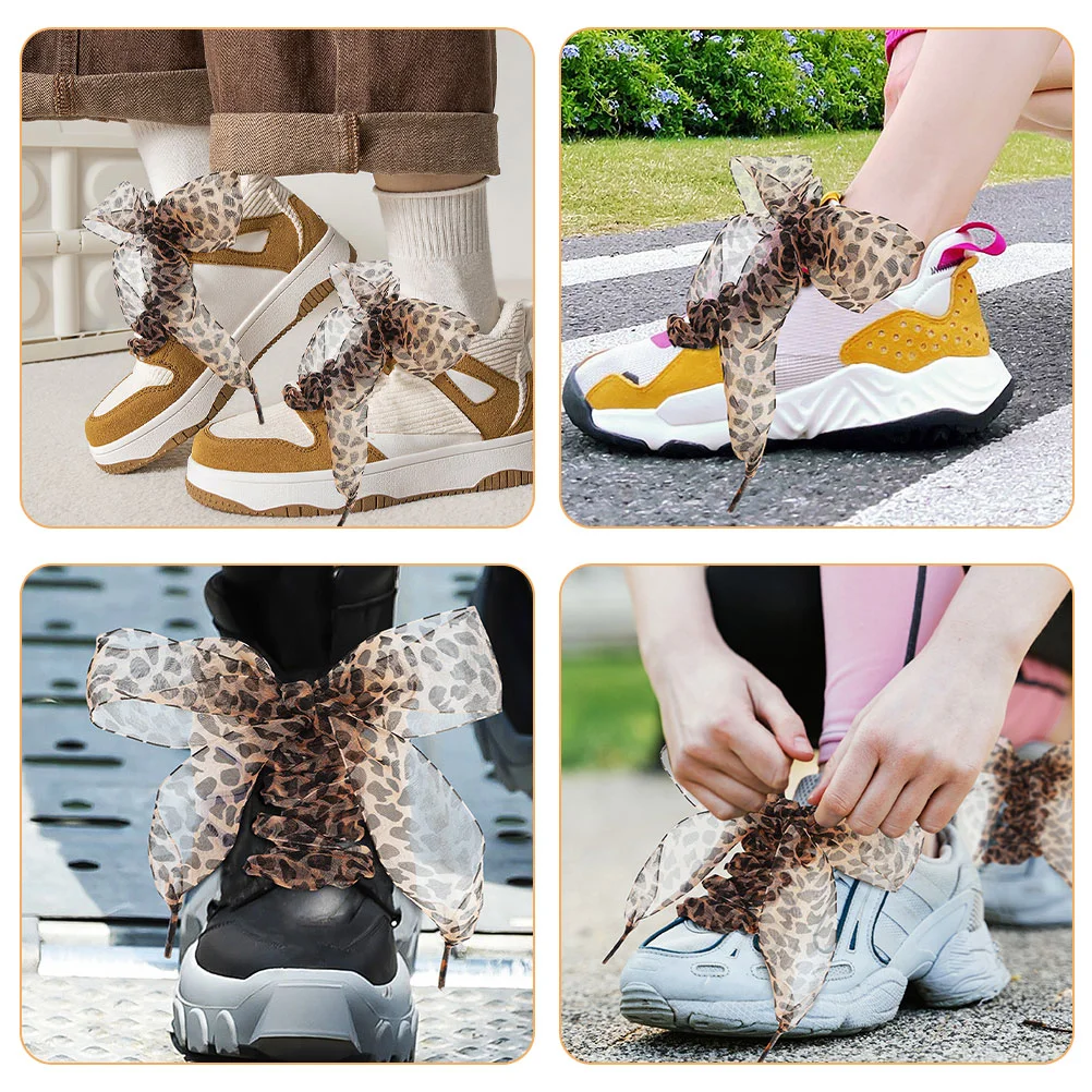 Band-Gaze-Schnürsenkel aus Leoparden-Spitze für Sport, flache Turnschuhe, Stiefel, Tiermuster, farbig bedruckt