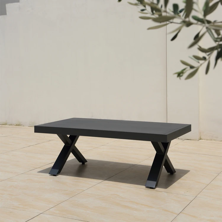 OSMEN Outdoor Patio Daphne X Leg White Charcoal Metal Architecture Rectangle Coffee Table