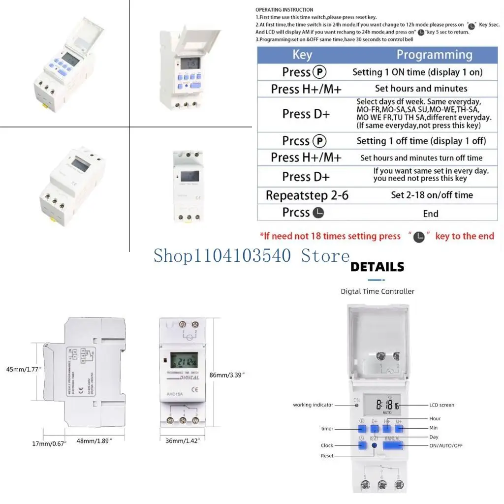 

Программируемый цифровой таймер 02DC THC15A, реле времени с креплением на DIN-рейку, ЖК-дисплей