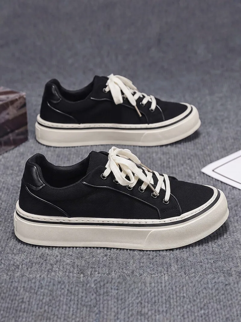 Men's Casual Canvas Shoes Breathable Versatile Thick Bottom Leisure Board Shoes Internet Celebrity Small White Shoes Trendy F...