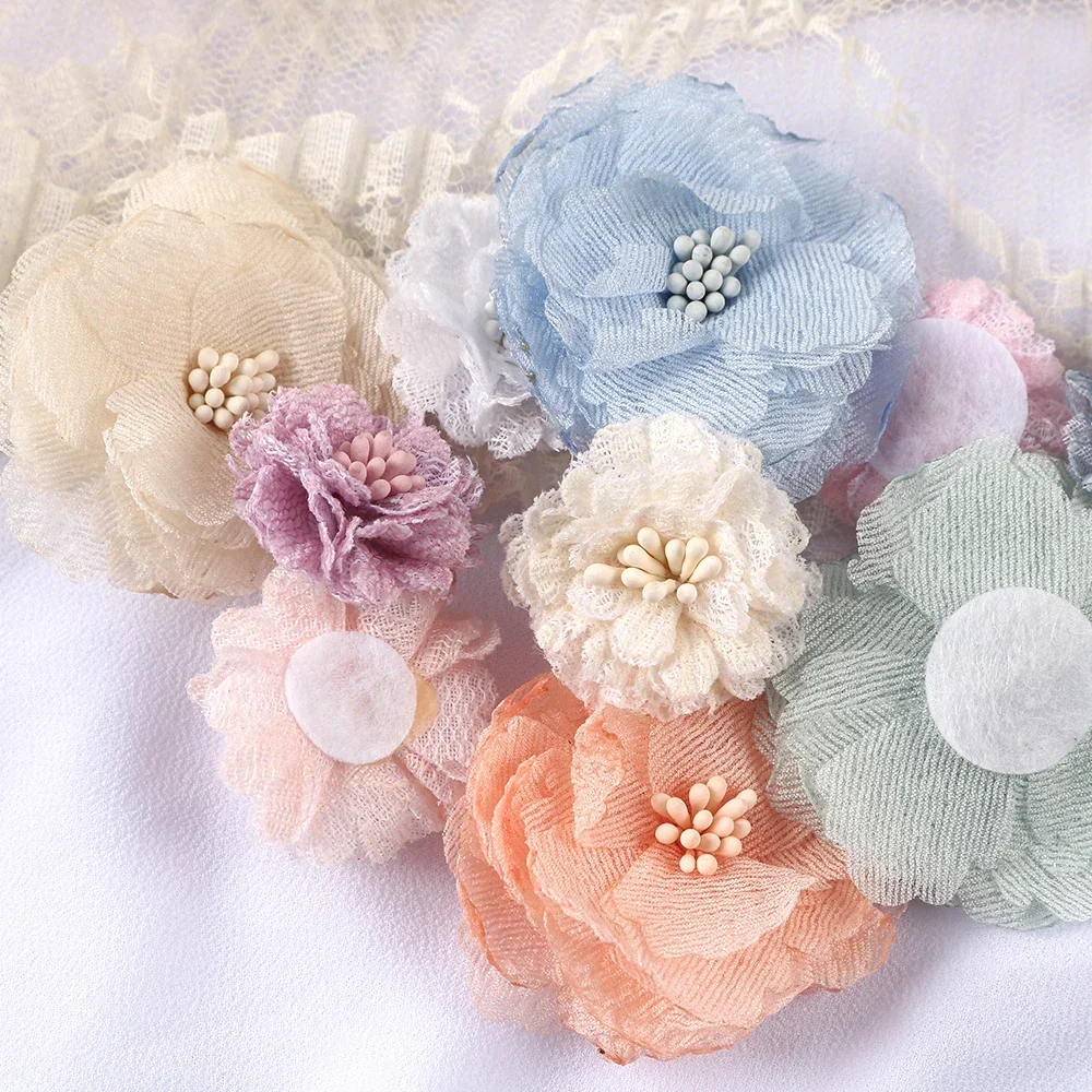 10pcs 6cm Handmade Chiffon Decorative Flowers For Home Garden Wedding Bridal Headdress DIY Hair Clips Women Accessories