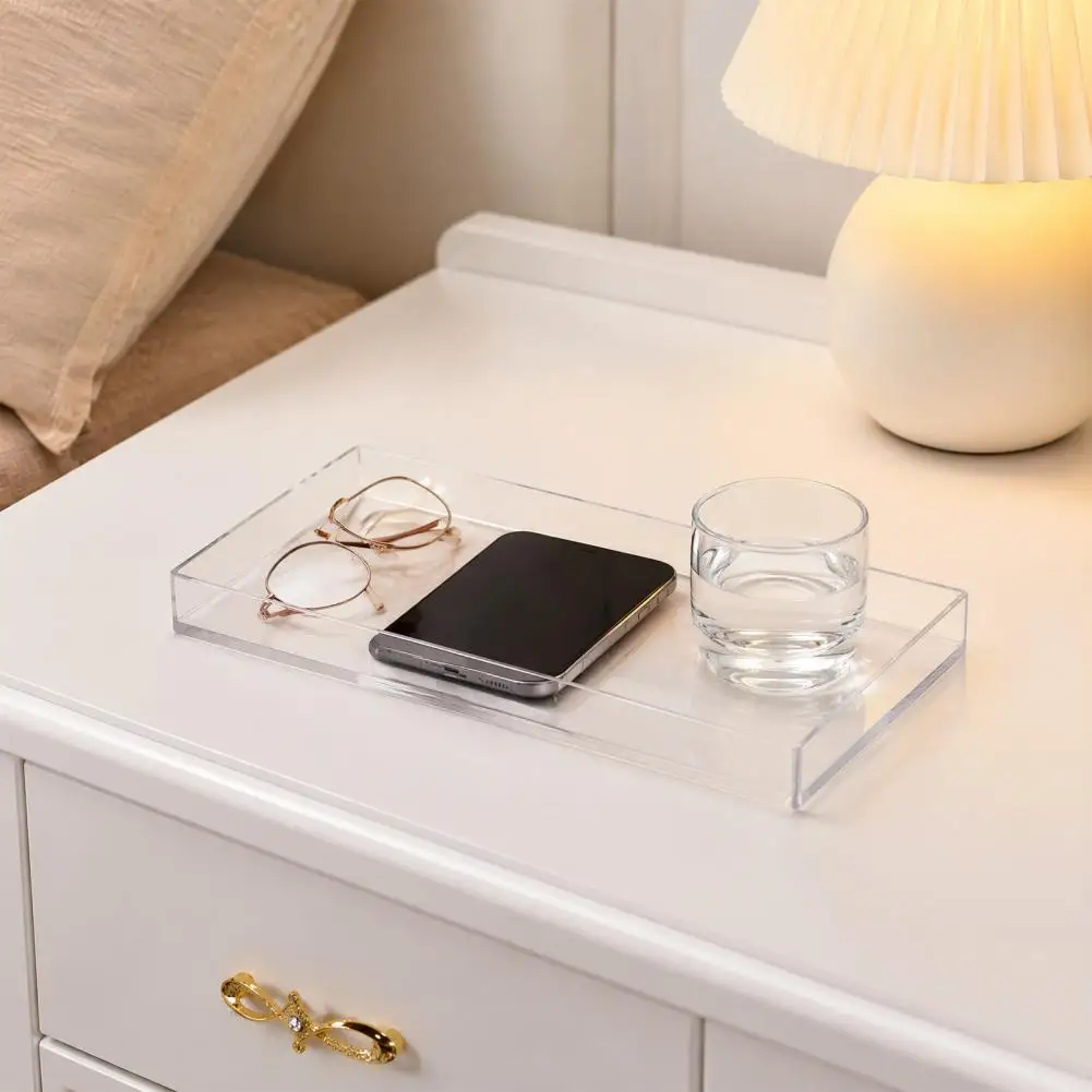 Plateau décoratif en acrylique transparent, plateau de vanité rectangulaire moderne, organisateur de bijoux et de parfums pour salle de bain, gain de place