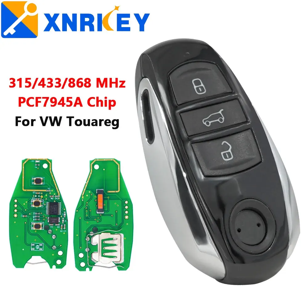 

XNRKEY 3 Button Smart Remote Car Key PCF7945 Chip 315/433/868Mhz for VW Volkswagen Touareg 2010 2011 2012 2013 2014 Remote Key