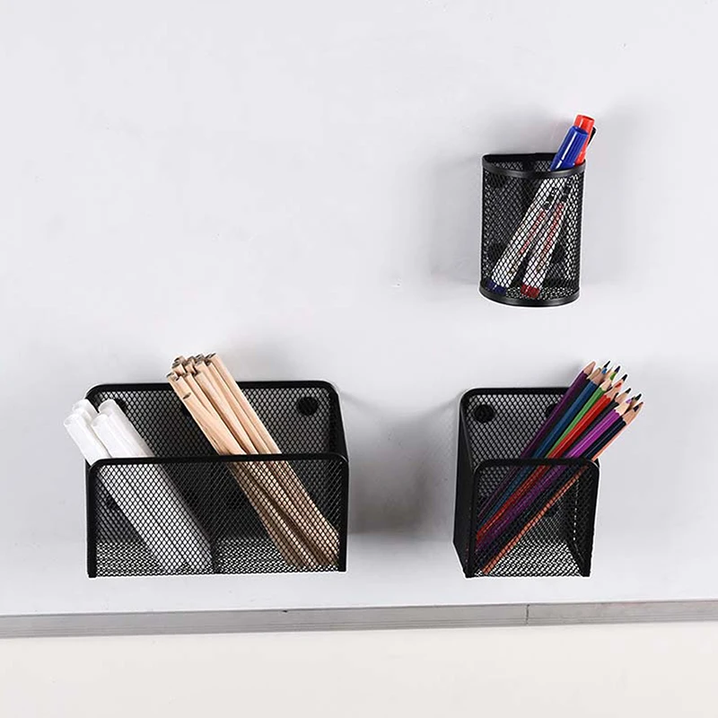 Magnetic Pencil Holder Stationery Storage Mesh Basket Desktop Pen Makeup Brush Container Kitchen Refrigerator JJ1878 PO