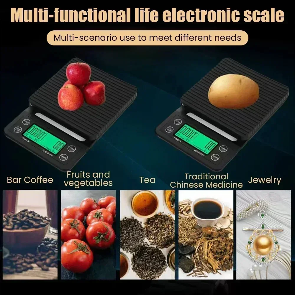 5kg LCD Electronic Drip Coffee Scale High Precision Measurement Digital Display Timer Portable Kitchen Scale Coffee Weight Tool