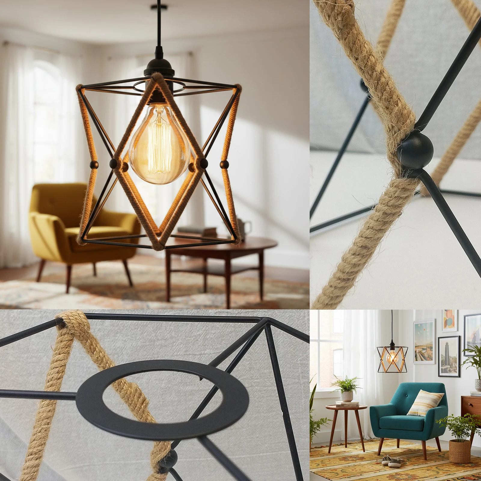 Rustik Dokuma Halatlı Abajur,  - Geometric Lamp Shade incelemesi ve fiyatı