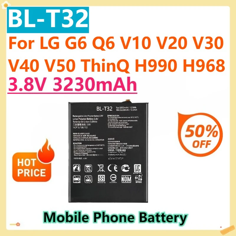 

For LG G6 Q6 V10 V20 V30 V40 V50 ThinQ H990 H968 BL-T32 BL-T33 BL-44E1F BL-45B1F BL-T34 BL-T37 BL-T42 Mobile Phone Battery