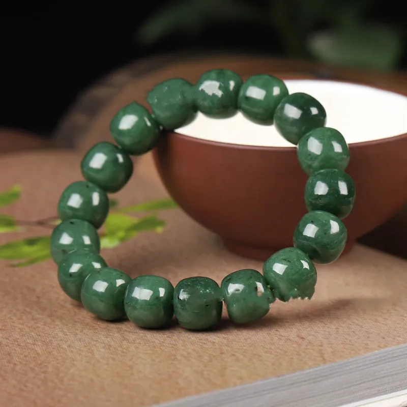 

Hotan Jasper Spinach Green Old Pearl for Men and Women Ethnic Bracelet