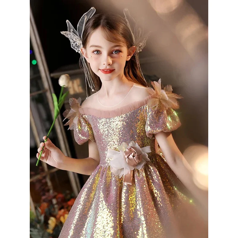 New elegant wedding kids formal occasion dress for little girls luxury long evening gowns children pageant party maxi dresses