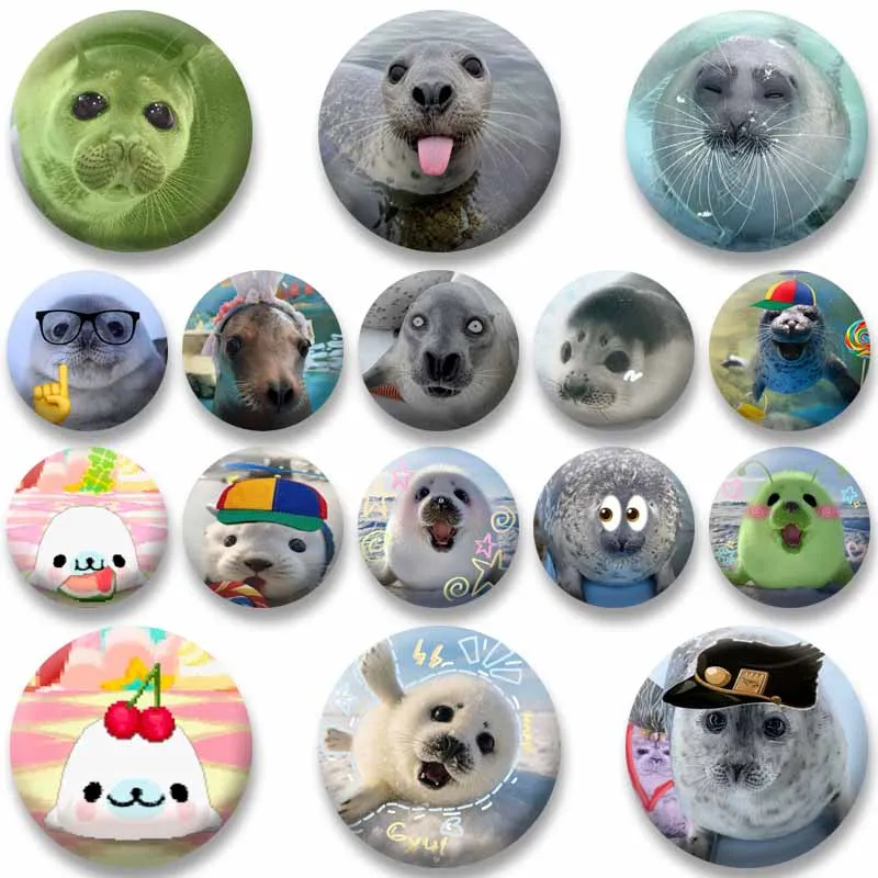 Creative Funny Seal Lion Meme Coin Badge Animal Fanart Round Brooch Backpack Jacket Decor Accessories Jewelry Pins Friends Gifts