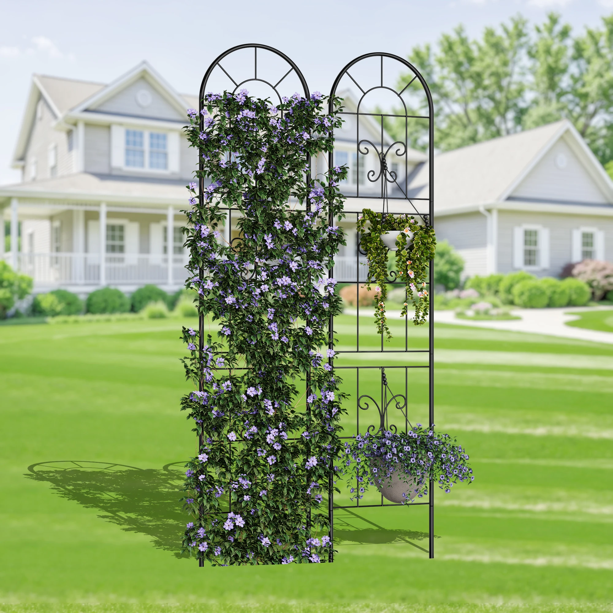 Heavy Duty Black Metal Garden Trellis Panel - 55x12 Inch Outdoor Decorative Fence - Rustproof Plant Support for Climbing Vines, Roses, Flowers, Vegetables - Patio, Lawn & Pots - 4 Pack