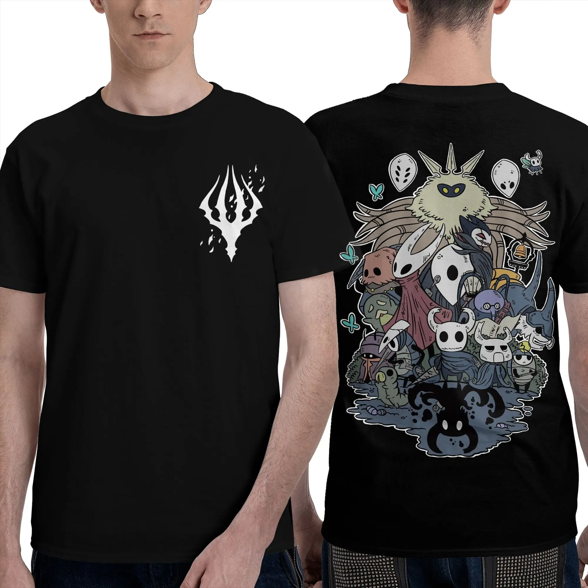 

Front Back Two Sides Game Hollow Knight T-Shirts for Men Funny Cotton Tee Shirt O Neck Short Sleeve T Shirt Graphic Printed Tops