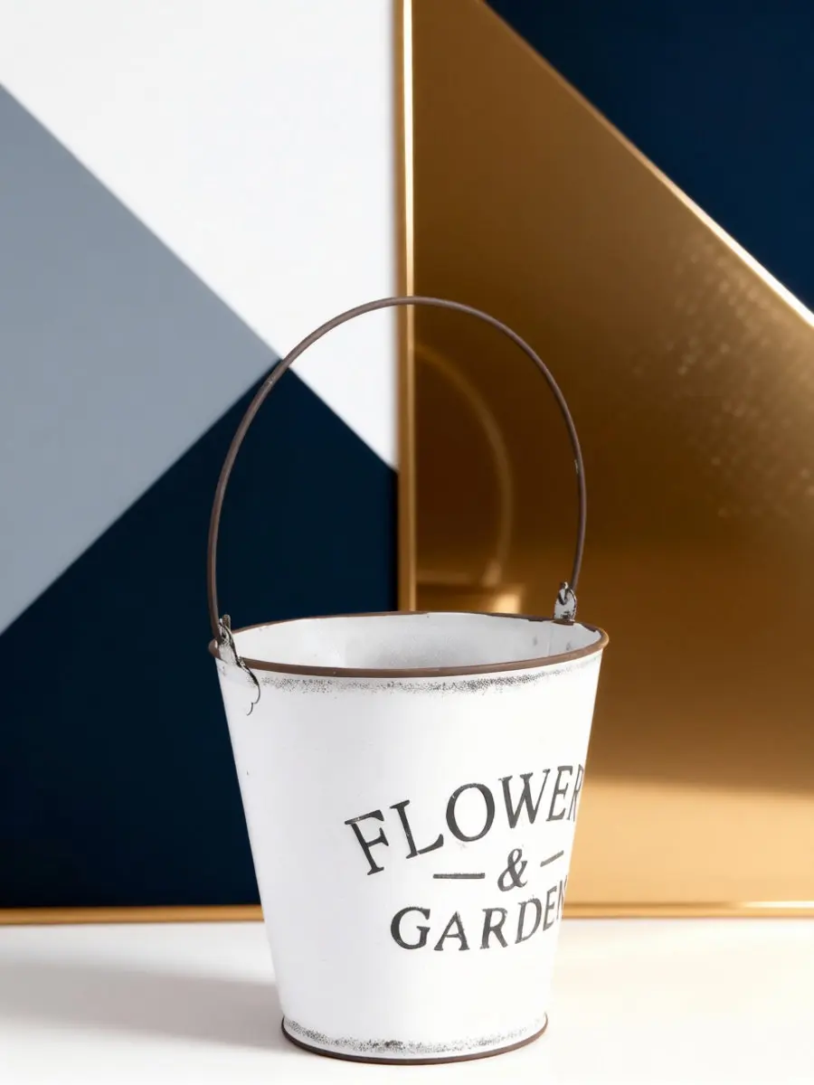 1Pcs White Home Flower Pot Simple Style Floral Arrangement Bucket Rural Decorative Flower Bucket Multi-Purpose Desktop Storage