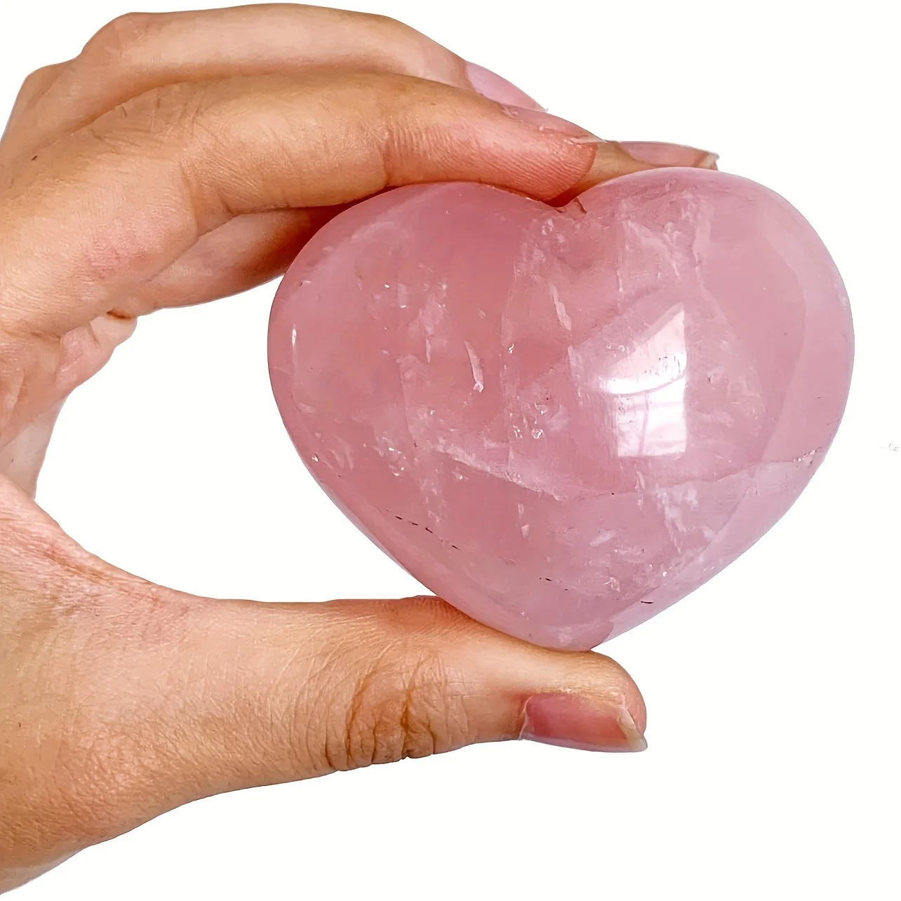 Natural Rose Quartz Puffy Heart Shaped Palm Stone, Pink Love Pocket Stone, Crystal Gemstone