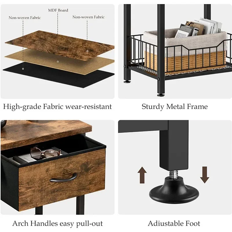 Nightstand End Tables Tall Night Stand with Storage Shelves,Narrow Side Table for Small Space Living Room Bedroom Office A