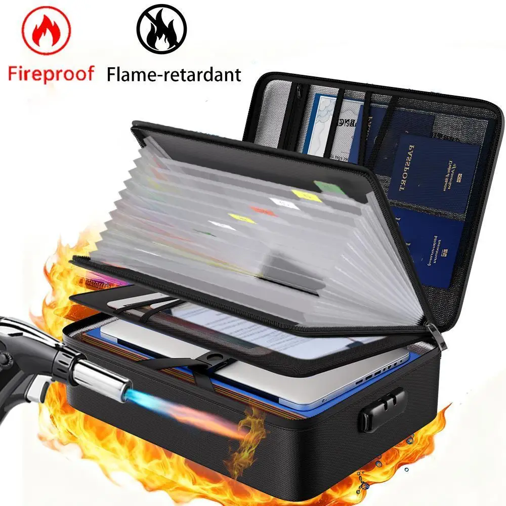 Fireproof File Organizer Bag - 13 Colorful Pockets, Accordion Folder, Lockable Labelled Storage Box, Multi-Layer Portable Flame-Retardant 5200℉ Temperature Resistant Home Safe for Important Documents,dorm room inspo,college dorm essentials,dorm haul
