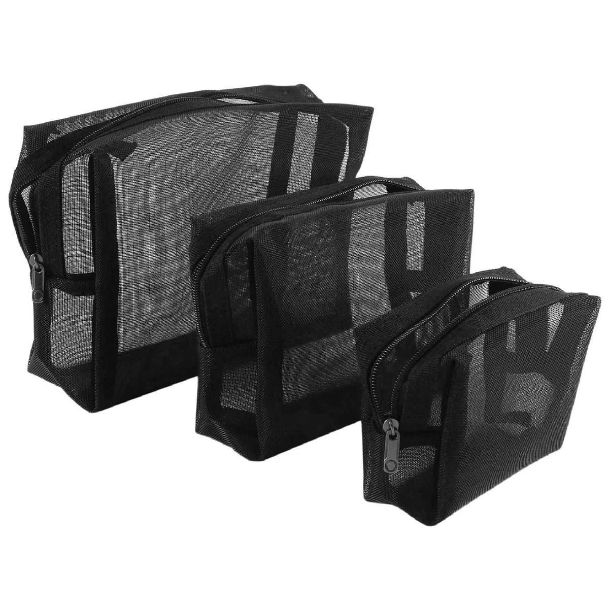 

Black Mesh Makeup Bag See Through Zipper Pouch Travel Cosmetic and Toiletries Organizer Bags Pack of 3(S,M,L)