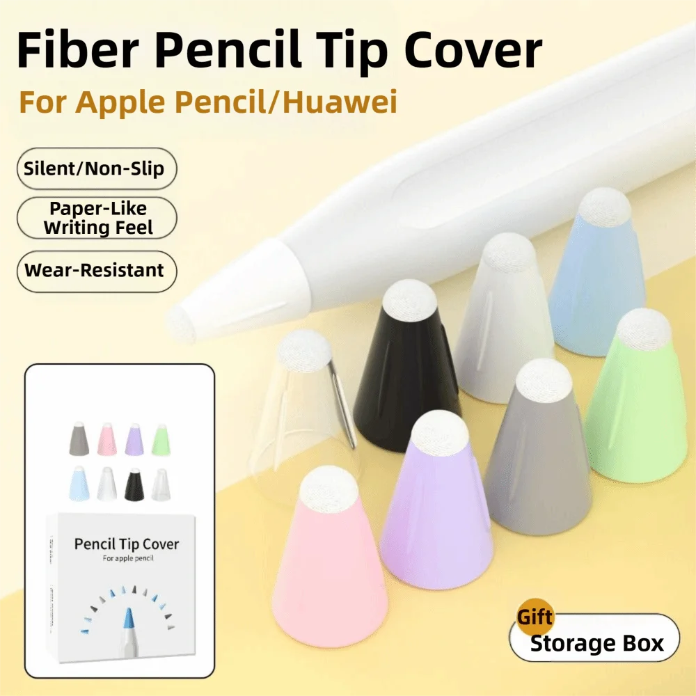 8Pcs Noise Reducing Pencil Replacement Tip Paper-Like with Storage Box Pen Tips Silicone for Apple Pencil 1 2 Pro USB-C