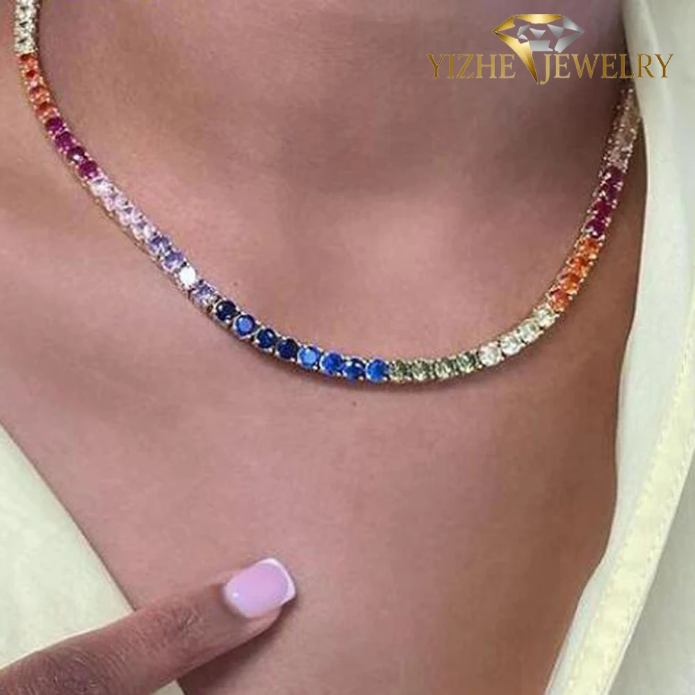 

Классическое ожерелье-чокер с радужными сердечками и круглыми фианитами для женщин, модное, золотистого цвета, с эффектом «ледяного» блеска, разноцветное, ювелирное украшение