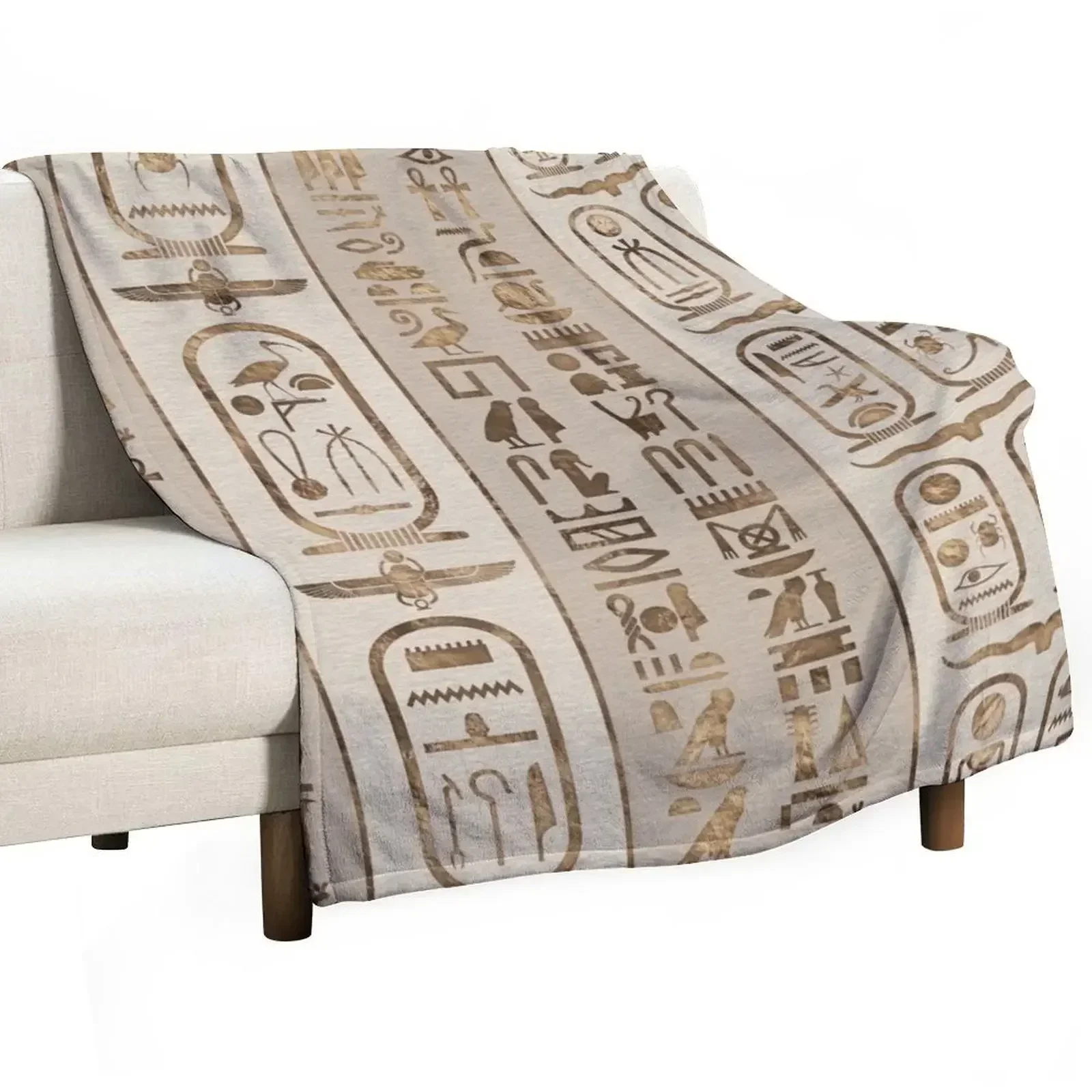 

Egyptian hieroglyphs Pastel Gold Throw Blanket Summer Beddings Summer Blankets