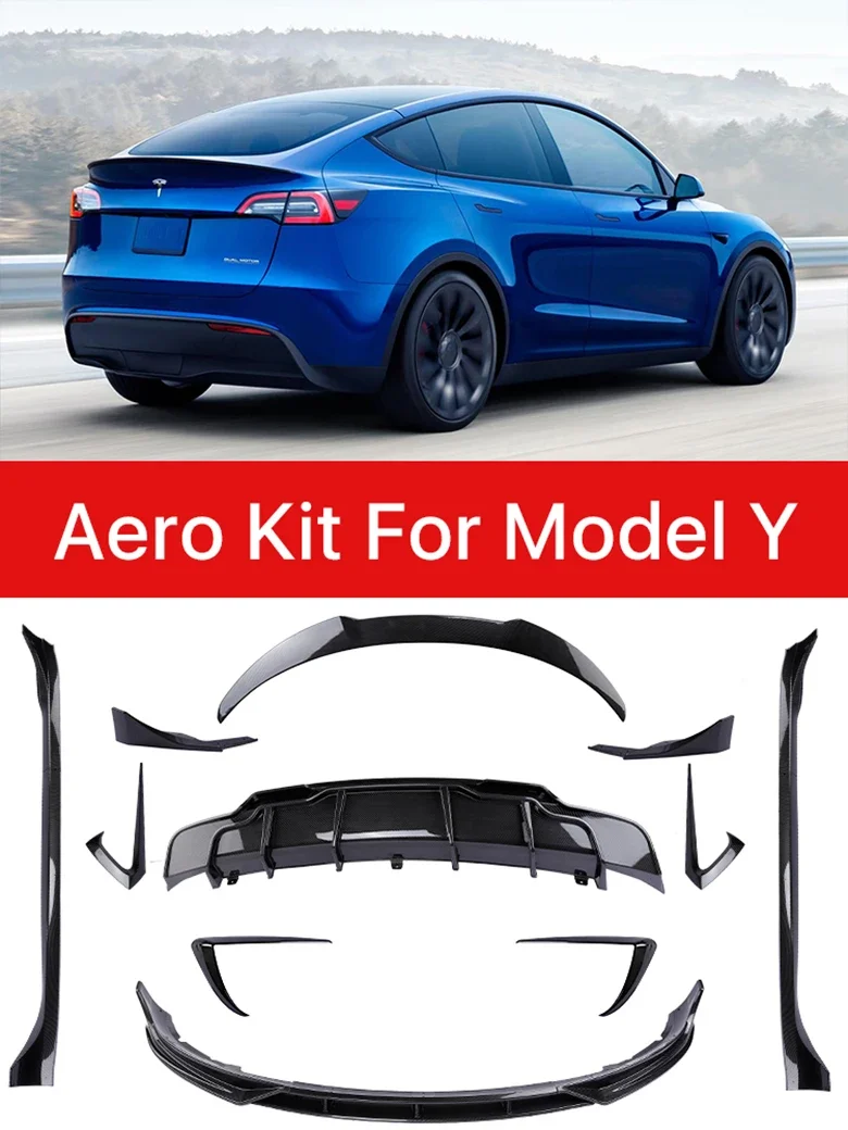 

For Tesla Model Y 3 2016-2023 Body Kit Carbon Fiber Rear Diffuser Spoiler Wig Front Bumper Lip Side Skirt Refit Protector Parts