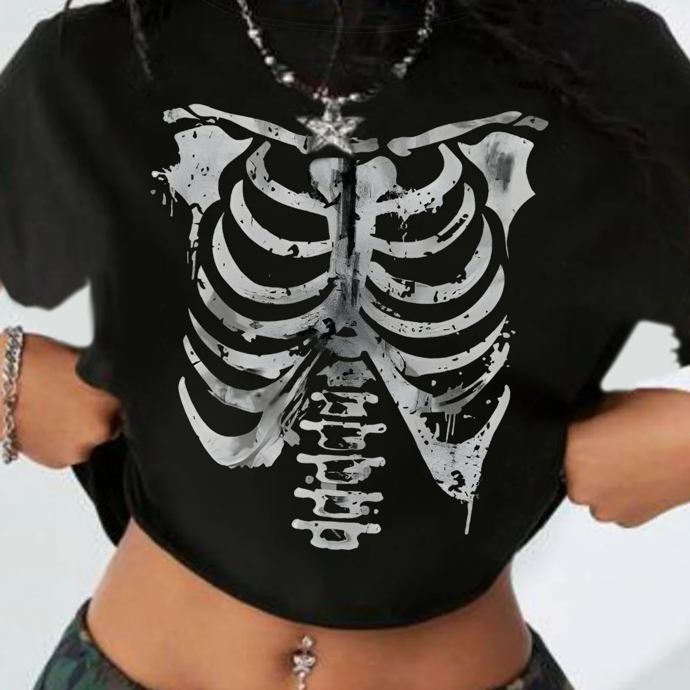 Sommer Damen Herren Skelett-Print Rundhals Kurzarm T-Shirt Grafik-Tee Fußballtrikot Übergröße Sport T-Shirt Oberteile – Detail 6