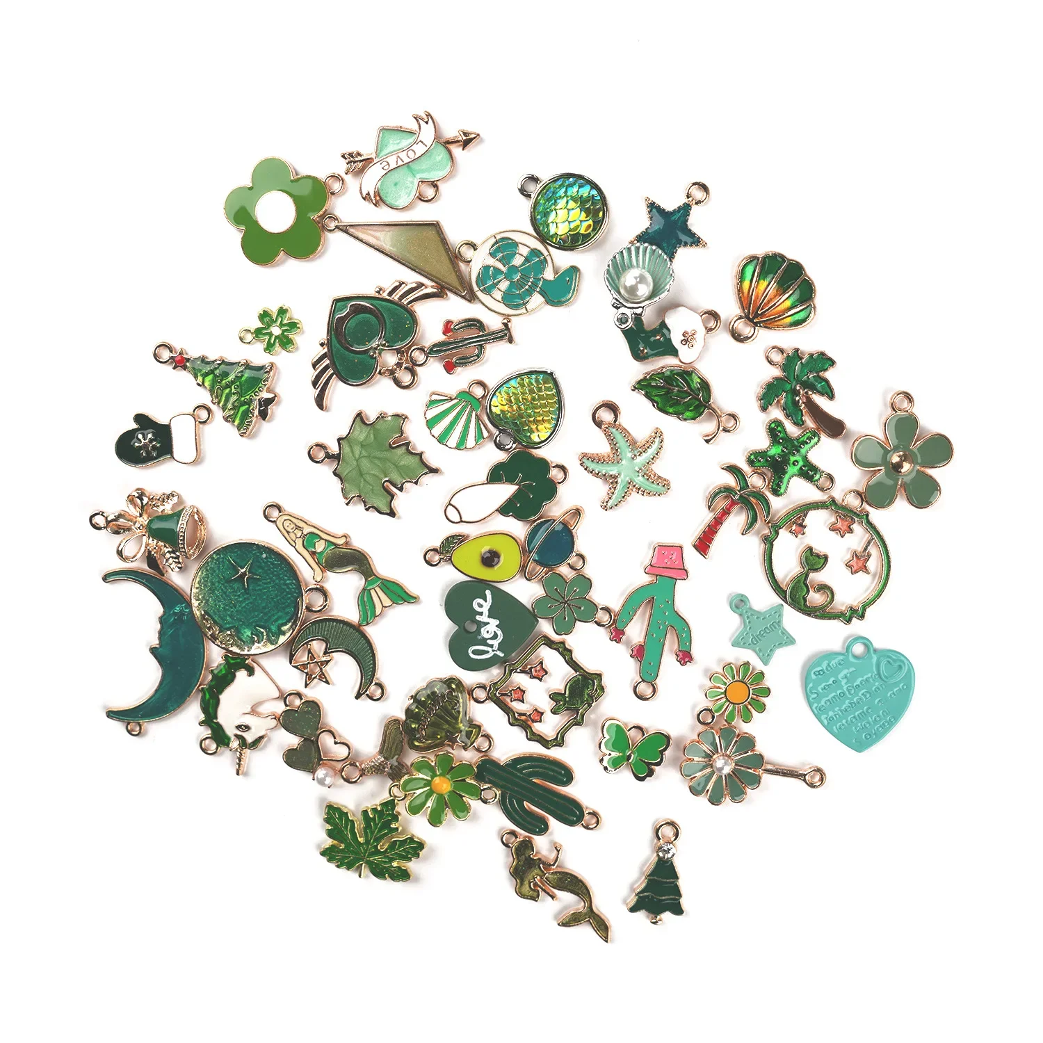 

49pcs Cactus Avocado Gloves Socks Mermaid Tail Enamel Charms Green Series Pendants DIY Earrings Necklace Jewelry Accessory