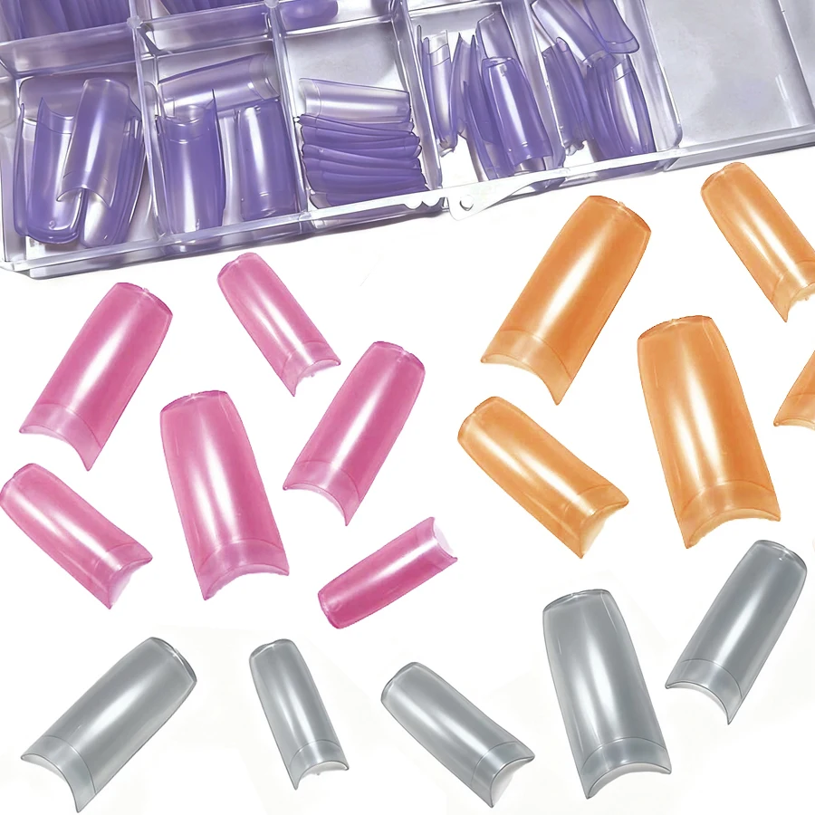 100 puntas de uñas francesas nacaradas, uñas postizas para manicura de punta de extensión acrílica de gel UV