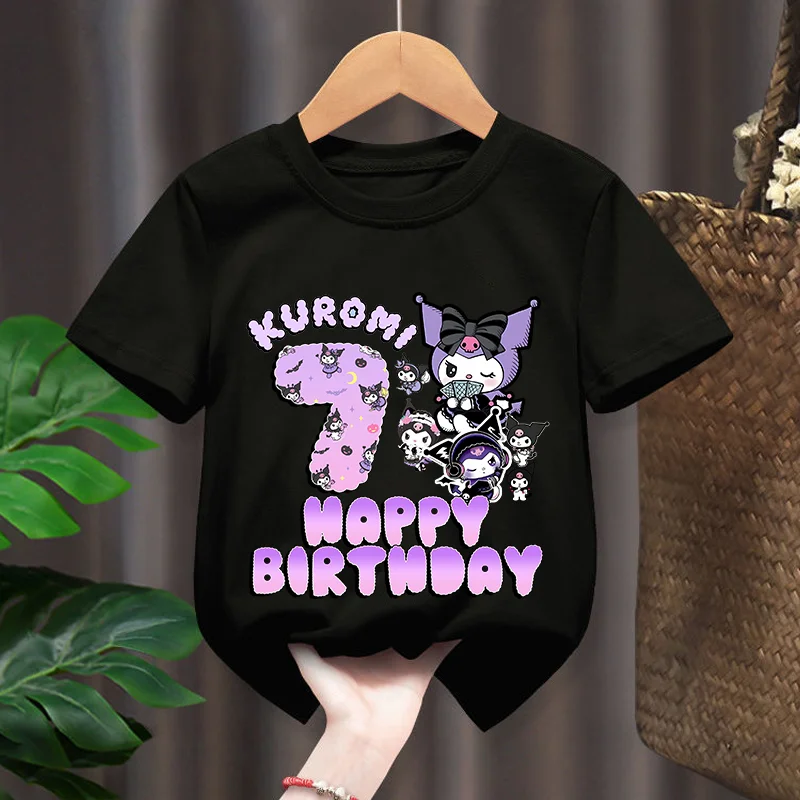 Kuromi camicie vestiti per ragazze bambini numero 1-10 Kawaii top festa di compleanno indossare abbigliamento per bambini estate manica corta